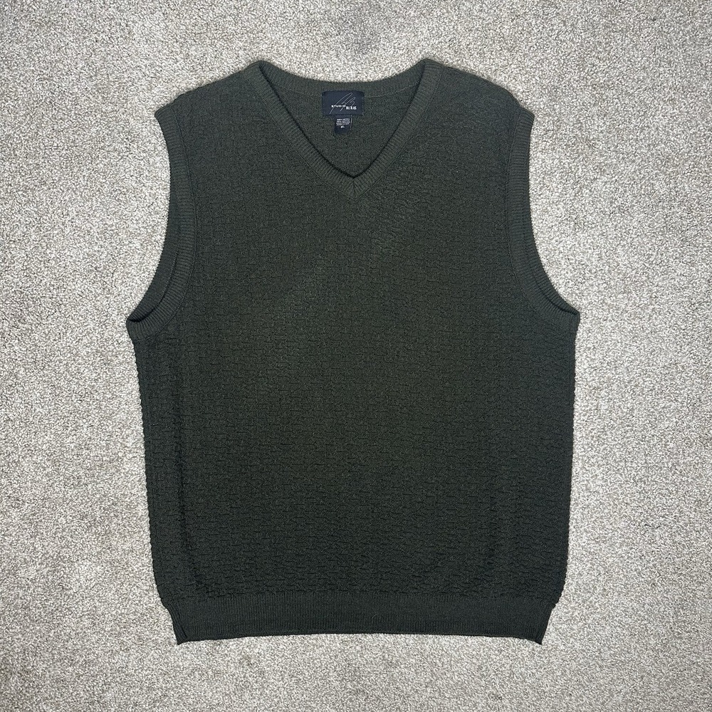 Studio Bill Blass Sweater Vest V Neck Pullover Size XL Green Made In USA
